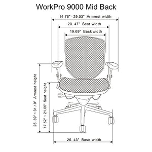 WorkPro Quantum 9000 Series Ergonomic Mid-Back Mesh Chair, Black