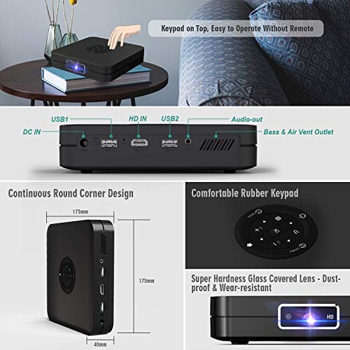 DLP Projector TOUMEI K1, Portable Movie Projector High Bright 350-ANSI, Android Smart Video Projector Support 1080P 300" MAX WiFi BT 4.2 HDMI iOS Android Mirroring Electric Focus Large Speakers