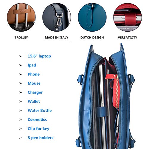 Su.B.dgn Laptop Bag 15.6 inch, with Luggage Strap, Briefcase for Women, Leather, Shoulder Bag, Crossbody Bag with Shoulder Strap, Made in Italy | Black