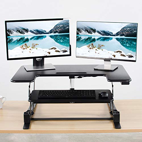 VIVO Black Electric Motor Height Adjustable 36 inch Stand up Desk Converter, Sit to Stand Tabletop Dual Monitor Riser with USB Port, DESK-V000VE