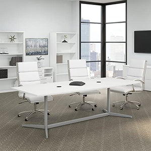 Bush Business Furniture Conference Table for 6-8 People | Boat Shaped 8 Foot Meeting Desk, White