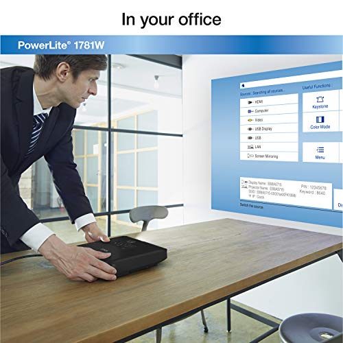 Epson PowerLite 1781W WXGA, 3,200 lumens color brightness (color light output), 3,200 lumens white brightness wireless 3LCD Portable Projector