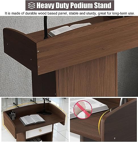 CAMBOS Lectern Podium Stand with Open Storage Drawer