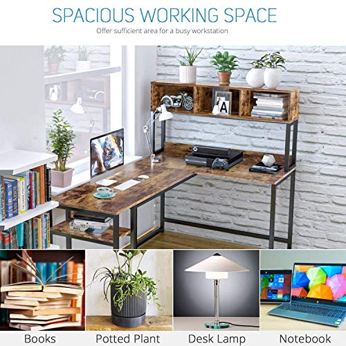 VIPEK L-Shaped Desk with Hutch, 69" Large Computer Desk Gaming Table PC Table Workstation Study Writing Table with Storage Bookshelf, Space Saving Corner Desk for Home Office, Antique Oak