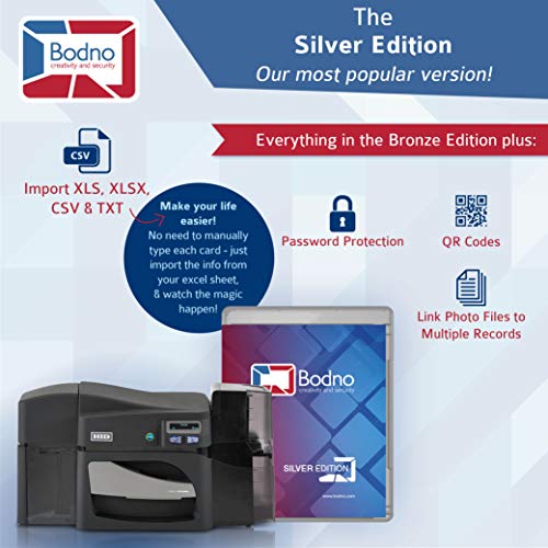 Fargo DTC4500e Dual Sided ID Card Printer & Complete Supplies Package with Bodno ID Software - Silver Edition