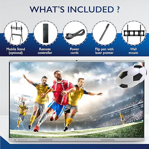 J.Dynamics Smart Board - 75" Electronic Digital White Touch Screen - 4K, 128Gb Storage, 48MP Camera