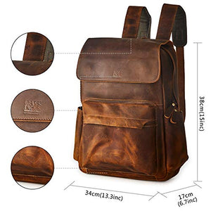 BRASS TACKS Leathercraft Leather Rucksack Backpack Casual Travel Satchel Bag Daypack For Men Women 15.6 inch Laptop Bookbag