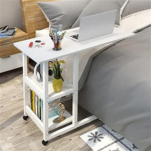 BinOxy Movable Computer Desk with 2-Tier Storage Shelves and Lockable Pulleys - Color: D
