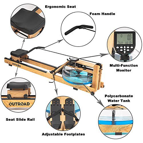 Outroad Rowing Machine for Home Gym Use, Water Wooden Rower with LCD Monitor, Outdoor Indoor Fitness Exercise Training Sports Equipment