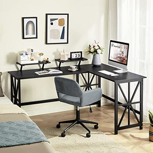 GreenForest Large L Shaped Computer Desk with 2 Removable Shelves with File Cabinet with Drawer Printer Stand with Open Storage Shelves