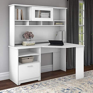 Bush Furniture Cabot 60W Corner Desk with Hutch, White