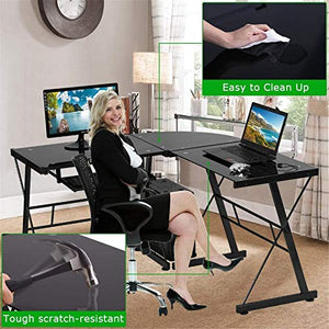 XIONGGG L Shaped Corner Computer Gaming Desk, Laptop Study Corner Table, Workstation for Home Office, with Computer Keyboard Tray