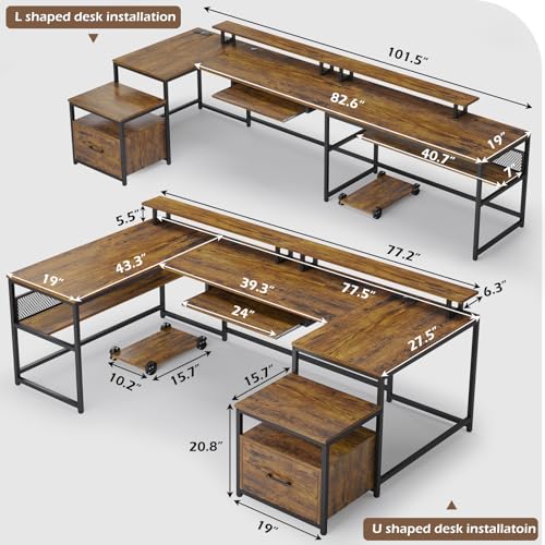 SEDETA Reversible L Shaped Home Office Desk with File Drawer & Power Outlet