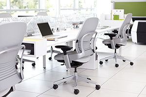 Steelcase Leap Desk Chair in Buzz2 Black Fabric - Highly Adjustable Arms - Black Frame and Base - Soft Dual Wheel Hard Floor Casters