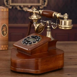 None Antique European Retro Landline Phone with Call ID Clock Ringtone Timing Function Fixed Telephone for Home Office Hotel
