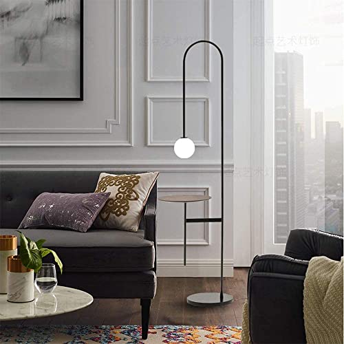 VejiA Standing Light Floor Lamp with Table White Glass Lampshade - Marble Base Reading Lamp