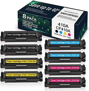 8 Pack(2BK/2C/2Y/2M) 410A CF410A CF411A CF412A CF413A Toner Cartridge Replacement for HP Color Pro MFP M477fdn M477fdw M477fnw Pro M452dn M452dw M452nw Printer Toner - by VaserInk
