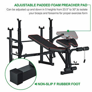 Adjustable MultiFunction Foldable Weight Bench and Fitness Barbell Rack Commercial Weight Lifting Support w/Leg Developer Arm Training Equipment Home Gym Full-Body Strength Workout Exercise
