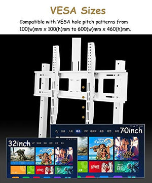 YokIma White Universal TV Stand for 32-70 Inch TVs, Heavy Duty Mobile Cart with AV Shelf & Mount - 120kg Load