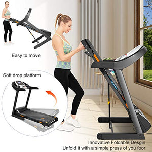 Caroma Folding Treadmill for Home with Incline, 3.0 HP Electric Treadmill 300 lb Capacity, 9 MPH Running Machine with Shock Absorber, Bluetooth Speaker & LCD & Pulse Monitor, APP Control, 12 Programs