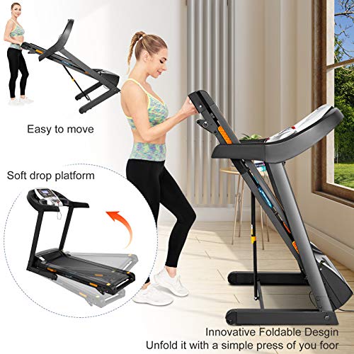 Caroma Folding Treadmill for Home with Incline, 3.0 HP Electric Treadmill 300 lb Capacity, 9 MPH Running Machine with Shock Absorber, Bluetooth Speaker & LCD & Pulse Monitor, APP Control, 12 Programs