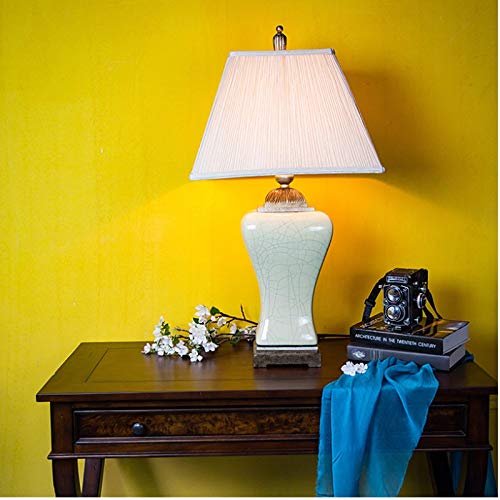 HIZLJJ High-end Rustic Ceramic Crackle Beige Shade Simple Post-Modern Creative for Living Room Family Bedroom BedsideTable Lamp