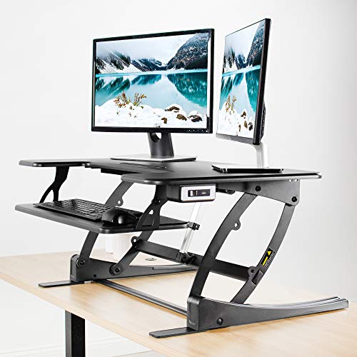 VIVO Black Electric Motor Height Adjustable 36 inch Stand up Desk Converter, Sit to Stand Tabletop Dual Monitor Riser with USB Port, DESK-V000VE