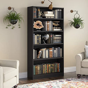 Bush Furniture Universal Tall 5 Shelf Bookcase in Black