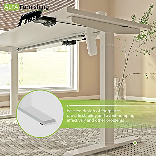 ALFA Furnishing 55"x 28" Electric Adjustable Height Desk for Home Office, Standing Desk Sit Stand Desk with 2 Pre-Set Memory (55x28, White Table Top+ White Frame)
