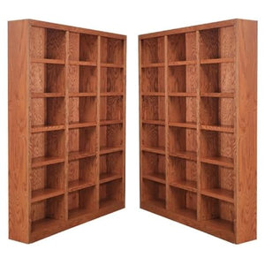 Home Square 84" Tall 18-Shelf Triple Wide Wood Bookcase in Dry Oak - Set of 2 by Home Square