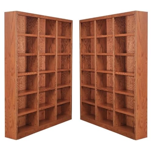 Home Square 84" Tall 18-Shelf Triple Wide Wood Bookcase in Dry Oak - Set of 2 by Home Square