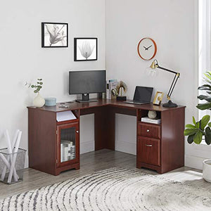 GOOD & GRACIOUS L-Shaped Desk Computer Corner Desk with Drawer Writing Studying PC Laptop Gaming Table Space-Saving for Workstation Home Office, Cherry