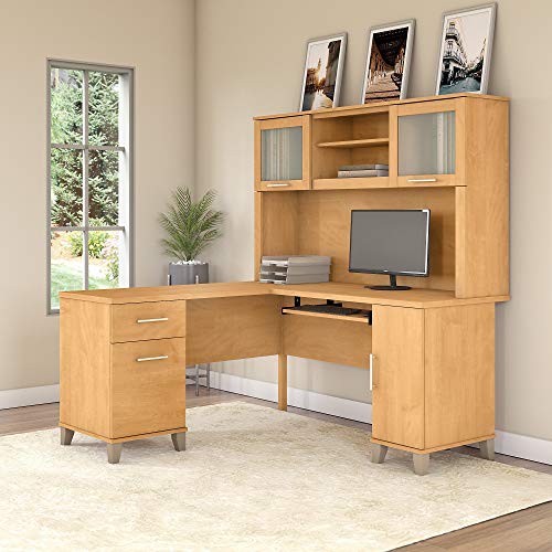 Bush Furniture Somerset L Shaped Desk with Hutch, 60W, Maple Cross