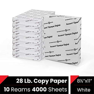 Accent Opaque White Printer Paper, 11” x 17” 28lb Bond/70lb Text Copy Paper – 4,000 Sheets (10 Reams) – Premium Computer Paper with Textured Vellum Finish – 97 Bright, 104gsm – 109512C