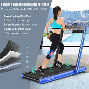 GYMAX Under Desk Folding Treadmill, 4.75HP 2 in 1 Running Walking Machine with Heart Rate Control, APP Control, LED Touch Screen, Bluetooth Speaker and Remote, Luxury Treadmill for Home/Gym (Navy)