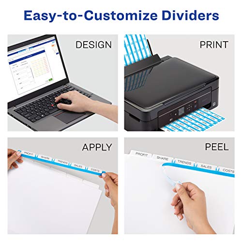 Avery Print & Apply Clear Label Dividers, Index Maker Easy Apply Printable Label Strip, 5 White Tabs, 25 Sets, Case Pack of 6 (11446)