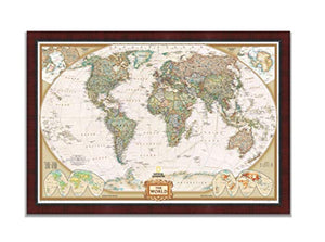 Renditions Gallery Executive National Geographic Travel Map with Push Pins, Wall Art for Living Room, Bedroom, Office, 26x40, Mahogany and Ebony