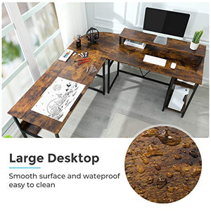 Sedeta L Shaped Desk, 70.9 inches Corner Computer Desk with Monitor Stand Riser, Drafting Drawing Table with Tiltable Desktop, Workstation Study Writing Table Art Desk for Home Office, Rustic Brown