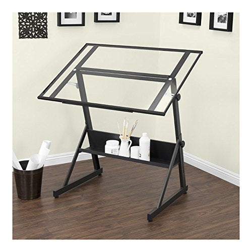Offex Home Solano Adjustable Drafting Table Charcoal/Clear Glass