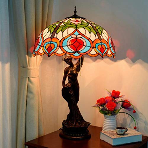 MaGiLL Tiffany Style Hand Painted Glass Desk Lamp 20 Inch - European Backlight for Living Room, Coffee Table, Bedroom - Creative Gift (B)