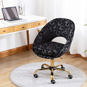 Liangchengmei Mid Century Single Sofa Armchair Desk Chair Modern Upholstered Task Chair with Gold Legs Home Office Chair Velvet Armless Swivel Rolling Chair with Wheels, Black (Black, One Size)