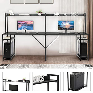 Ywbaw Double Workstation Home Office Desk for Two People, 94.5 inches Computer Desk with Hutch, Extra Long Desk Writing Study Table, Suitable for Home, Office, Internet Cafe (Black)