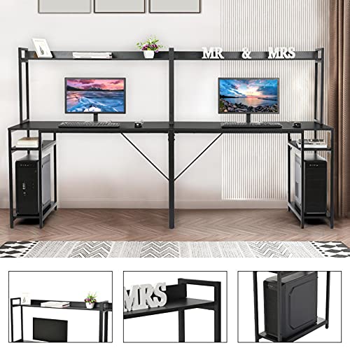 Ywbaw Double Workstation Home Office Desk for Two People, 94.5 inches Computer Desk with Hutch, Extra Long Desk Writing Study Table, Suitable for Home, Office, Internet Cafe (Black)