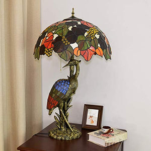 MANHONG Tiffany Style Retro Decorative Table Lamp 18" Dark Red Brown Grapes