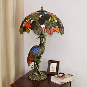 Xihe Tiffany Antique Table Lamp 20" Female Bird Desk Lamp Brown Grape Glass Lampshade