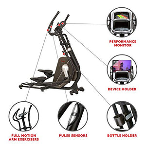 Sunny Health & Fitness Magnetic Elliptical Trainer Machine w/Device Holder, LCD Monitor, 265 LB Max Weight and Pulse Monitoring - Circuit Zone, Black (SF-E3862)