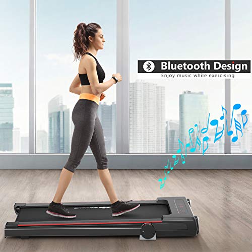 Goplus 3-in-1 Treadmill with Desk, 2.25HP Folding Electric Treadmills, Large LCD Display,Remote Control, Bluetooth Speakers, Walking Jogging Machine for Home/Office Use (Black)