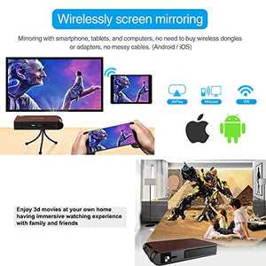 Portable Mini DLP 3D Projector HDMI WiFi Support HD 1080P Wireless Pico Pocket Projector, Auto Keystone Built-in Battery Speaker, Wireless Airplay Miracast Mirror for Smartphone Home Outdoor Movie