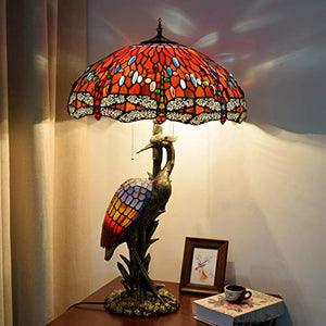 Xiaochen Tiffany Style Antique Red Dragonfly Glass Desk Lamp 20