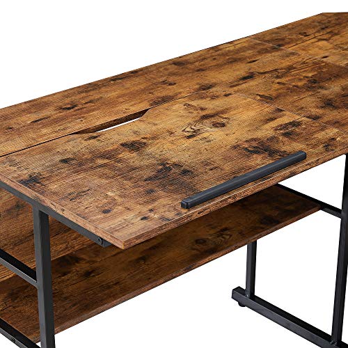 Office L-Shaped Desk with Bottom Bookshelves and CPU Stand, Multi-Function Drafting Drawing Table with Tiltable Desktop for Artist or Student/67 inch